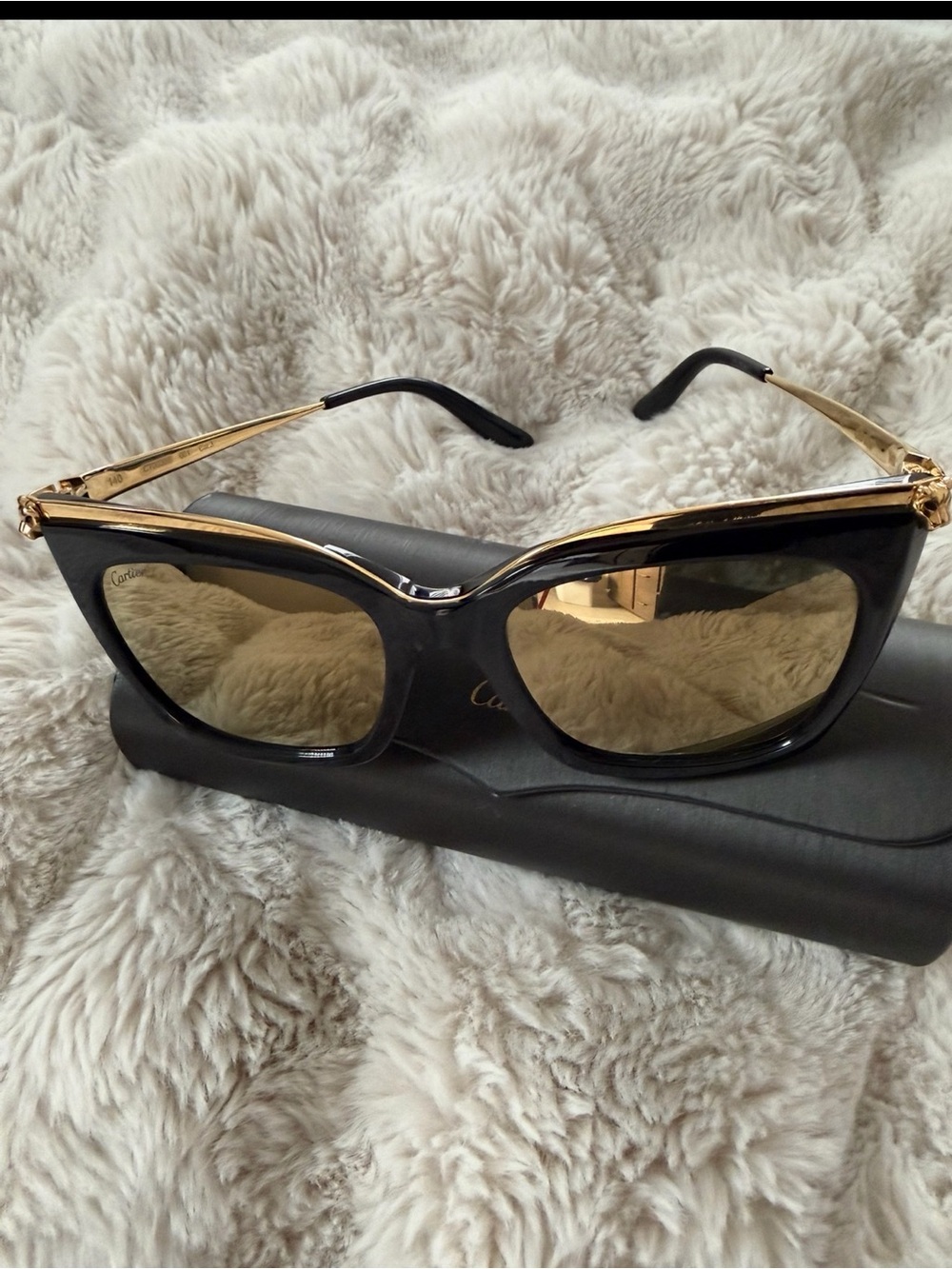 Cartier Black and Gold Cat-Eye Women's Sunglasses